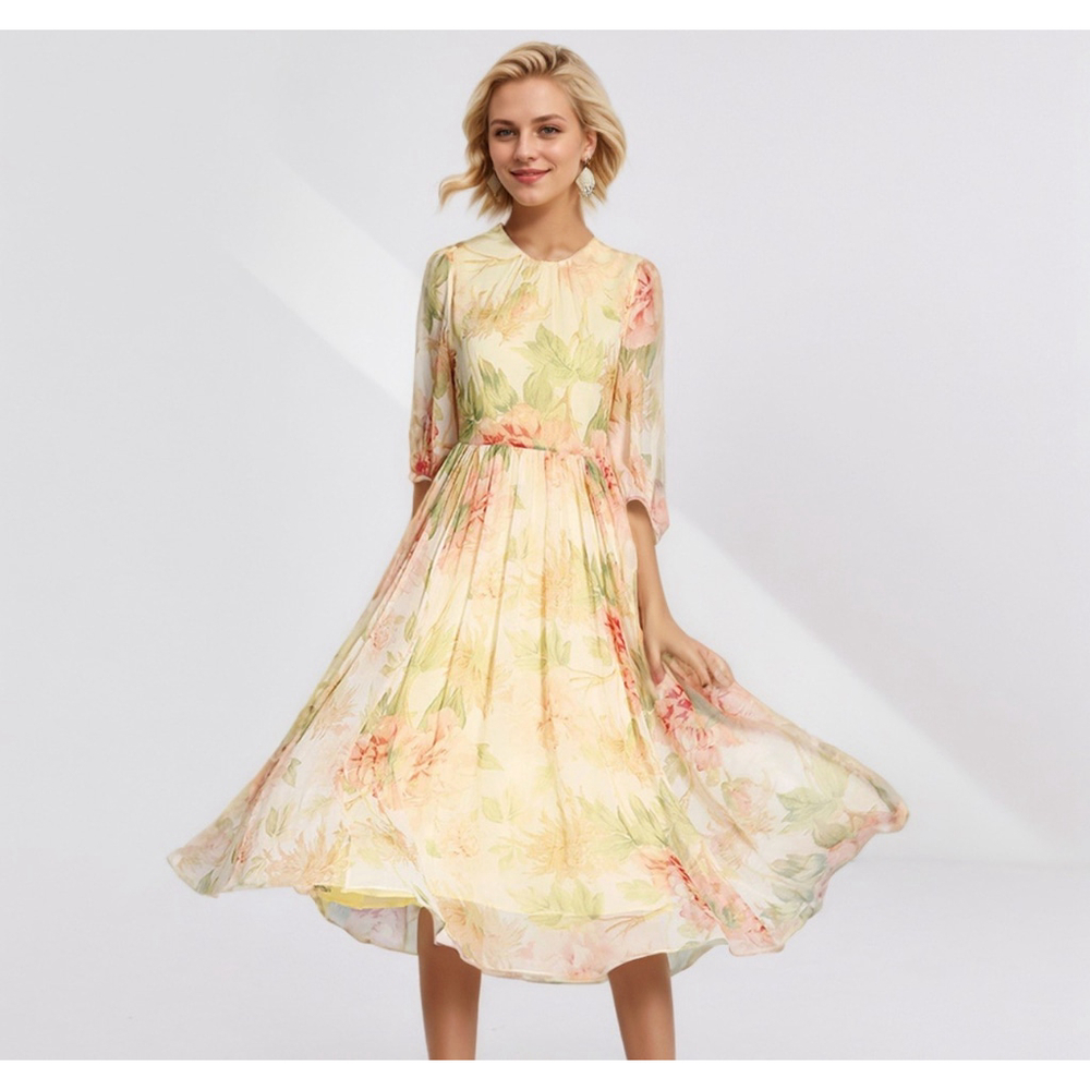Long 100 Mulberry Silk Dress High-end Summer Style M-L NWT MSRP $439